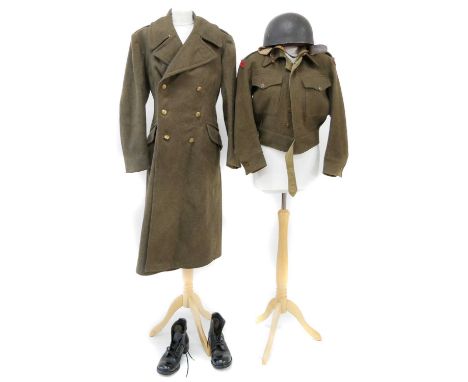 British WWII Royal Engineers Uniform British WWII Royal Engineers uniform, to include a 1944 dated despatch rider's helmet, m