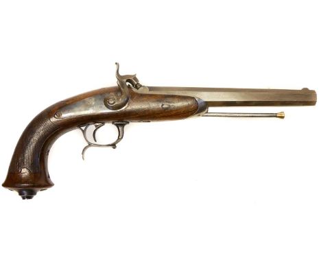 French target pistol with case French 10mm percussion target, modelled around the design of an Mle.1833 Officers pistol but o