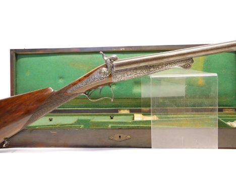 Drouin 16 bore pin fire shotgun French 16 bore pinfire double barrelled shotgun by Drouin, 30 inch Damascus barrels fitted wi