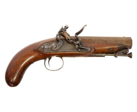 Flintlock 'Man Stopper' pistol by Wilson Flintlock 'Man Stopper' pistol by Wilson, the rebrowned 16 bore 5 inch Damascus barr