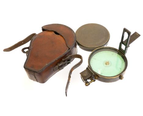 Artillery sighting compass Artillery sighting compass by Troughton and Simms London, the lid engraved A. F. Hamilton, in leat