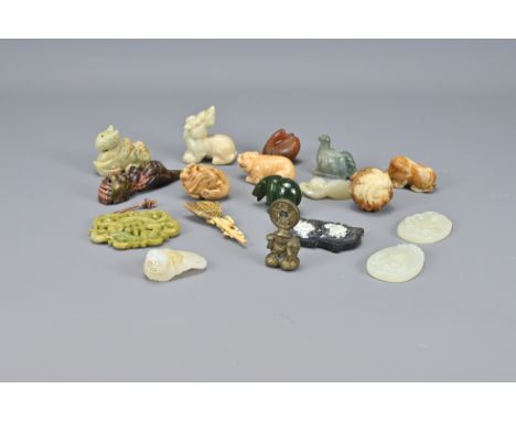 Eighteen Various Carved Stone Items. Including pendants and netsuke 6-8cm (18)Provenance: Personal collection of the late M.W