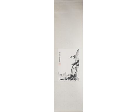 A Print Of A Landscape In Chinese Ink By Wu Hu-Fan, On A Scroll. (Duo Yun Xuan stamp on larger roller)Purchased By Vendor 198