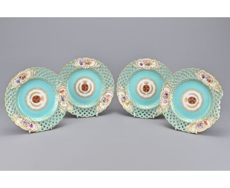 A Set of Four German Porcelain Plates, Gilt With Blue Ground (A/F) marked underneath, diameter 21 cm (4)