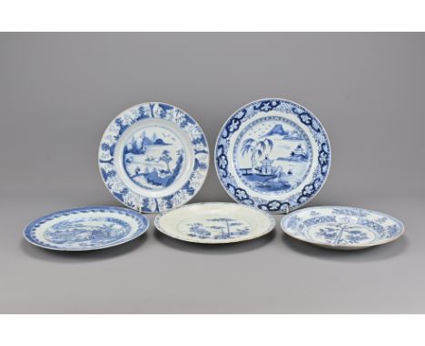 Five 18th Century Chinese Blue and White Porcelain Plates. Diameter approx. 23 cm (5)Provenance: Personal collection of the l