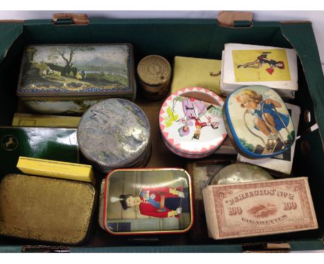 A COLLECTION OF APPROX 15 ASSORTED VINTAGE PACKAGING AND TINS TO INCLUDE, EDWARD SHARP, AND SON LARGE MACKINTOSH'S TIN ETC. 