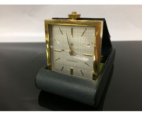 JAEGER LE COULTRE TRAVEL ALARM CLOCK IN BLUE LEATHER CASE, REPAIR TO LEATHER CASE 
