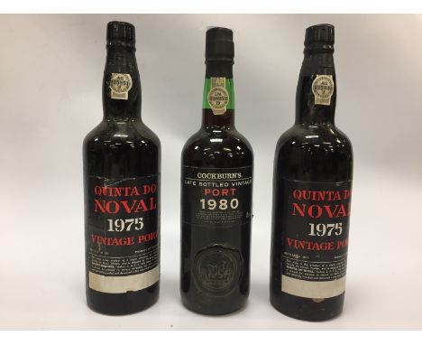 3 BOTTLES VINTAGE PORT TO INCLUDE QUINTA DO NOVAL 1975 (2) AND COCKBURNS 1980 (1)