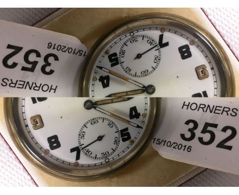 NICKEL CASED ARMY ISSUE POCKET WATCH WITH 15 JEWEL SWISS MOVEMENT, WHITE ENAMEL DIAL WITH ARABIC NUMERALS AND AUXILIARY SECON