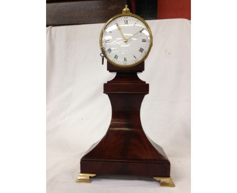 REGENCY PERIOD MANTEL CLOCK, FUSEE MOVEMENT WITH WHITE ENAMEL DIAL, ROMAN NUMERALS AND ARABIC. MOVEMENT IN BRASS CASE WITH TU