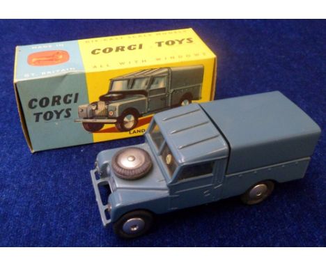 A Corgi Toys 351 RAF Land Rover, RAF blue body, tinplate tilt, flat spun hubs, in original box (near mint, box good)