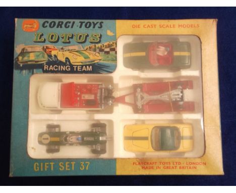 Corgi Toys Gift Set 37 Lotus Racing Team, comprising 490 VW Breakdown Truck, Trailer with chassis, 318 Lotus Elan Open Top, 3