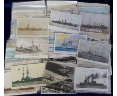 Postcards, Shipping, inc Royal Navy, (40+) with Battleships, Cruisers, small armed vessels, RP's, artist-drawn etc sold with 