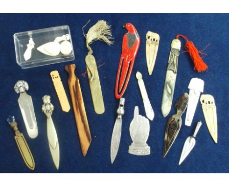 Bookmarks, a collection of 18 three dimensional book marks/paper cutters in ivory (3), silver (4) inc dogs head, whistle, han