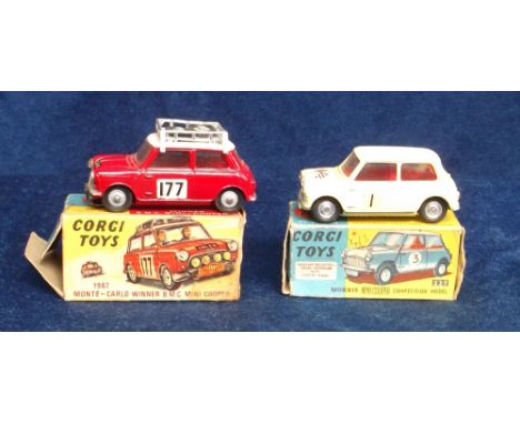 Corgi Toys 339 Mini Cooper S 'Monte Carlo', red body, white roof, RN177, cast hubs, 227 Morris Mini Cooper Competition Model,