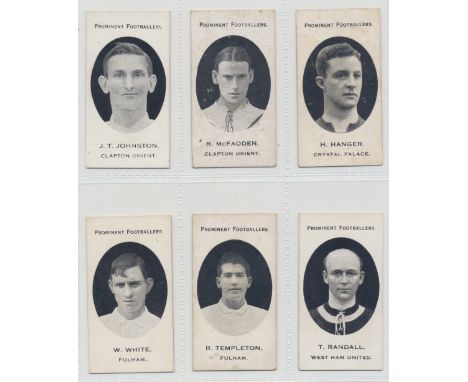 Cigarette cards, Taddy, Prominent Footballers, all London Mixture backs, 6 cards, J T Johnston (gd) & R McFadden (fair) both 