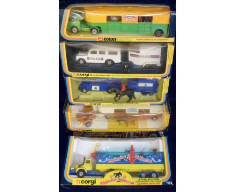 1970s-80s Corgi Toys, 45 RCMP Mounted Police Set, 44 Mounted Police Set, 1104 Bedford Horse Transporter, 1105 Horse Transport