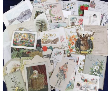 Ephemera, a collection of 130+ Victorian greetings cards, mainly relating to Christmas, but inc. a few Valentine, New Year an