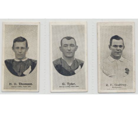 Cigarette cards, Taddy, Footballers, (New Zealand), 3 cards, R E Godfray, H O Thomson, & G Tyler (fair/gd)