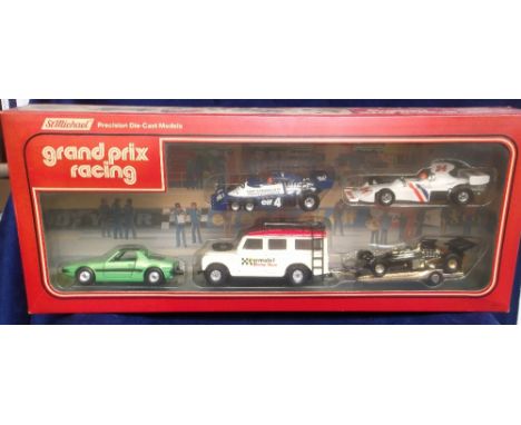 Corgi Marks & Spencer Issue 8400 Grand Prix Racing Set,  comprising 160 Hesketh, 162 Elf Tyrrell, Fiat X1/9, JPS Lotus on tra