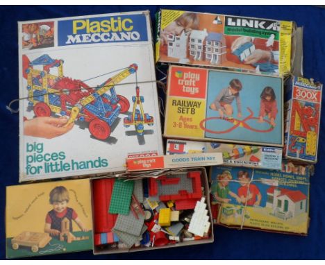 Toys, construction kits, mixed selection including plastic Meccano set 300, a Link model building system set, a box of loose 