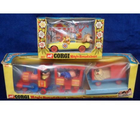Corgi Toys 851 Magic Roundabout Train, with Dougal, Paul, Rosalie and Mr Rusty, 807 Dougal's Magic Roundabout Car, in origina