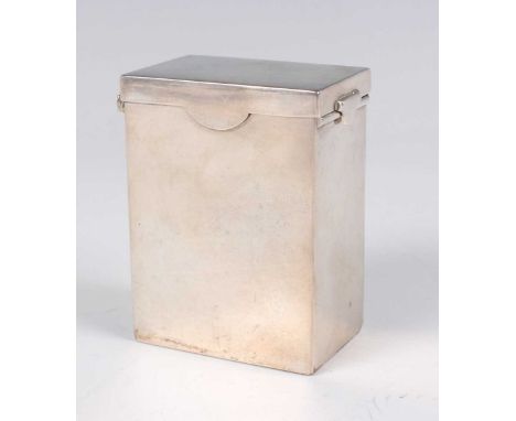 A late Victorian silver rectangular playing card box, the hinged lid revealing a twin-section interior, London 1898 by W. &am