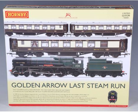 A Hornby gauge OO limited edition R.3400 Golden Arrow Last Steam Run train pack, No. 678/1000.