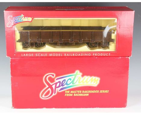 A Spectrum by Bachmann 1:20.3 narrow gauge No. 88299 'LS' highside gondola in brown, unlettered, together with a No. 82399 ra