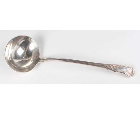 A William IV Irish silver King's pattern soup ladle, crest engraved with a knight on horseback, Dublin 1831 by Smith &amp; Ga