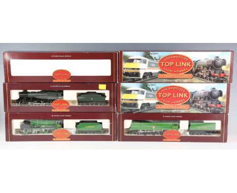 Six Hornby Railways gauge OO Top Link locomotives and tenders, comprising R.140 A3 Class 'Tranquil' BR, limited edition R.203