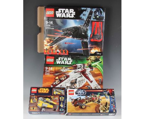 A Lego Star Wars No. 75156 Krennic's Imperial Shuttle with three mini figures, boxed, a No. 75021 Republic Gunship with seven