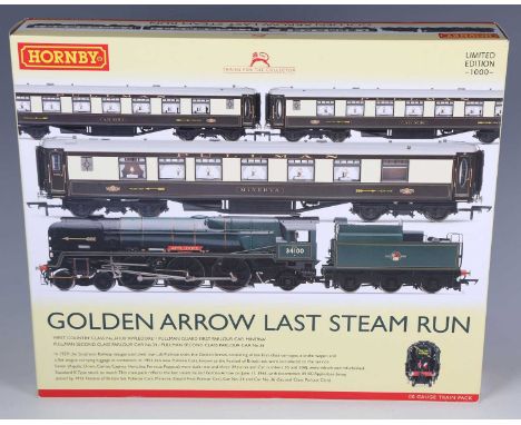 A Hornby gauge OO limited edition R.3400 Golden Arrow Last Steam Run train pack, No. 431/1000, boxed with certificate.