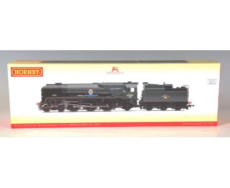 A Hornby gauge OO DCC Ready R.3618 Rebuilt Battle of Britain Class locomotive 34050 'Royal Observer Corps' and tender, boxed.