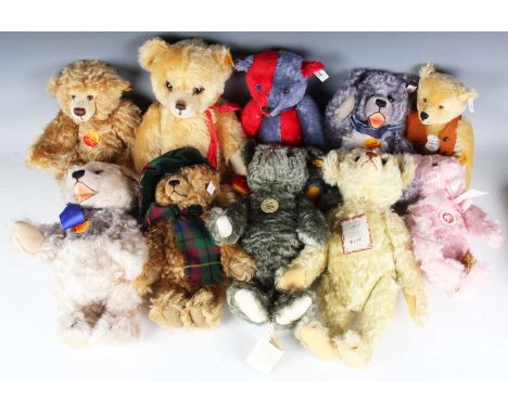Fifteen modern Steiff mohair teddy bears, including Classic 1907 teddy bear, English Bear, Musical Bear and Libby Bear, toget
