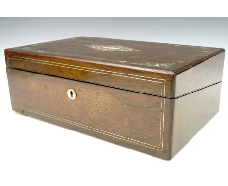A Victorian rosewood writing slope with mother of pearl inlay, 35 x 23 x 13