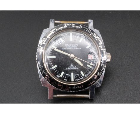 A 1970s Hudson Seawatch diver's watch, having a manual wind movement and black face with luminous markers and hands, centre s