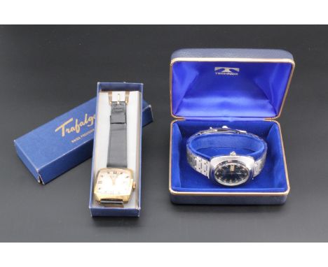 A new-old-stock 1970s Technos Automatic Firebird stainless steel wristwatch, together with a similar Trafalgar wristwatch, (r
