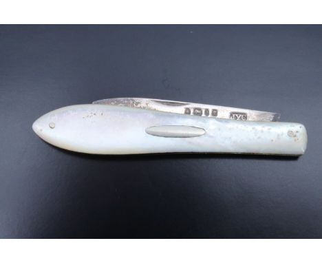 A Victorian pocket folding fruit knife, having mother-of-pearl grip scales and a silver blade, John Yeoman's Cowlishaw, Sheff