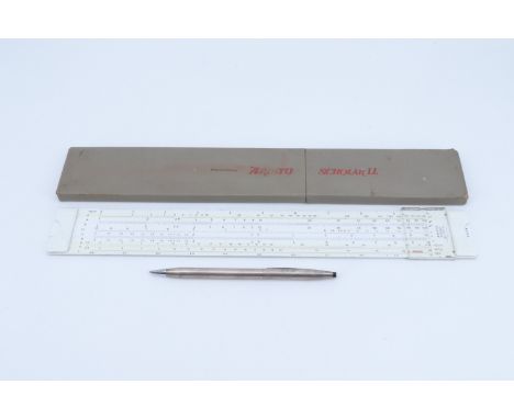 A Sterling white metal Cross ball point pen, together with an Aristo Scholar LL slide rule