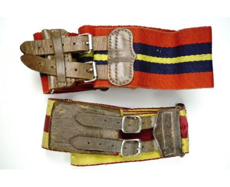 Two British army stable belts, 9th/12th Lancers and Royal Artillery, early to mid 20th Century