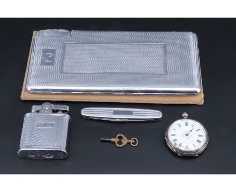 A Kingcraft chromium plated combined cigarette case and lighter, circa 1950s, together with a Barclay cigarette lighter, a po