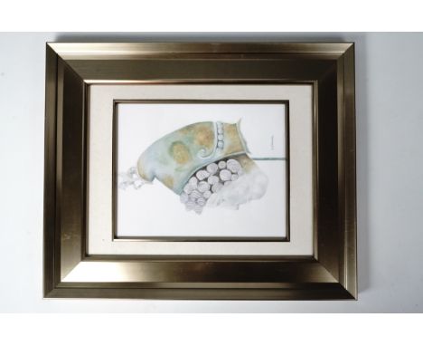 I Faulder (contemporary) The Crosby Garret Roman helmet, enamel on porcelain, in contemporary broad gilt frame, 44 cm x 37 cm