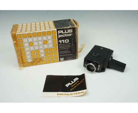 A boxed Plus Jector 110 film projector together with a Plus Super 8 movie camera