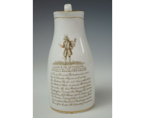 A mid 19th century milk jug, transfer printed in depiction of a grotesque figure with the tract: "A Trusty Servant's Portrait