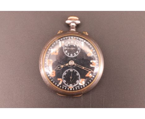 An early 20th Century Zenith alarm pocket watch or "portable desk clock", the case back intended to serve as an integral stru