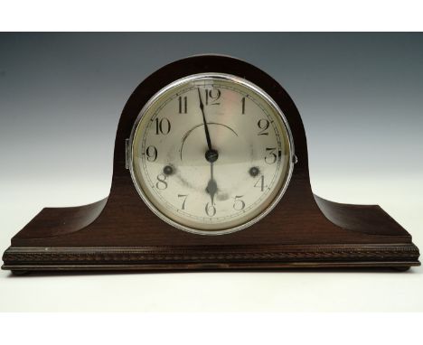 A Kienzle mahogany Napoleon hat mantle clock, clock face 15 cm diameter