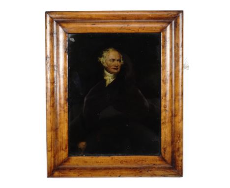 A portrait of a gentleman reverse printed on glass, 22 x 27 cm