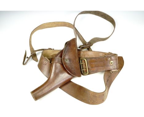 A British army officer's Sam Browne belt, braces and holster (one brace incomplete), together with a pistol lanyard