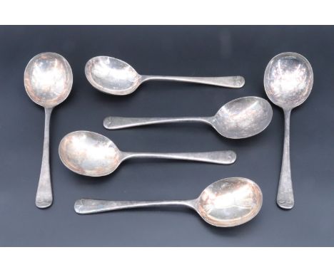 Six early 1970s Royal Navy mess electroplate dessert spoons, ex HMS Pembroke, MOD broad arrow marked and dated